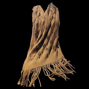 Tan/ Brown Fringed Cut Out Knit Scarf